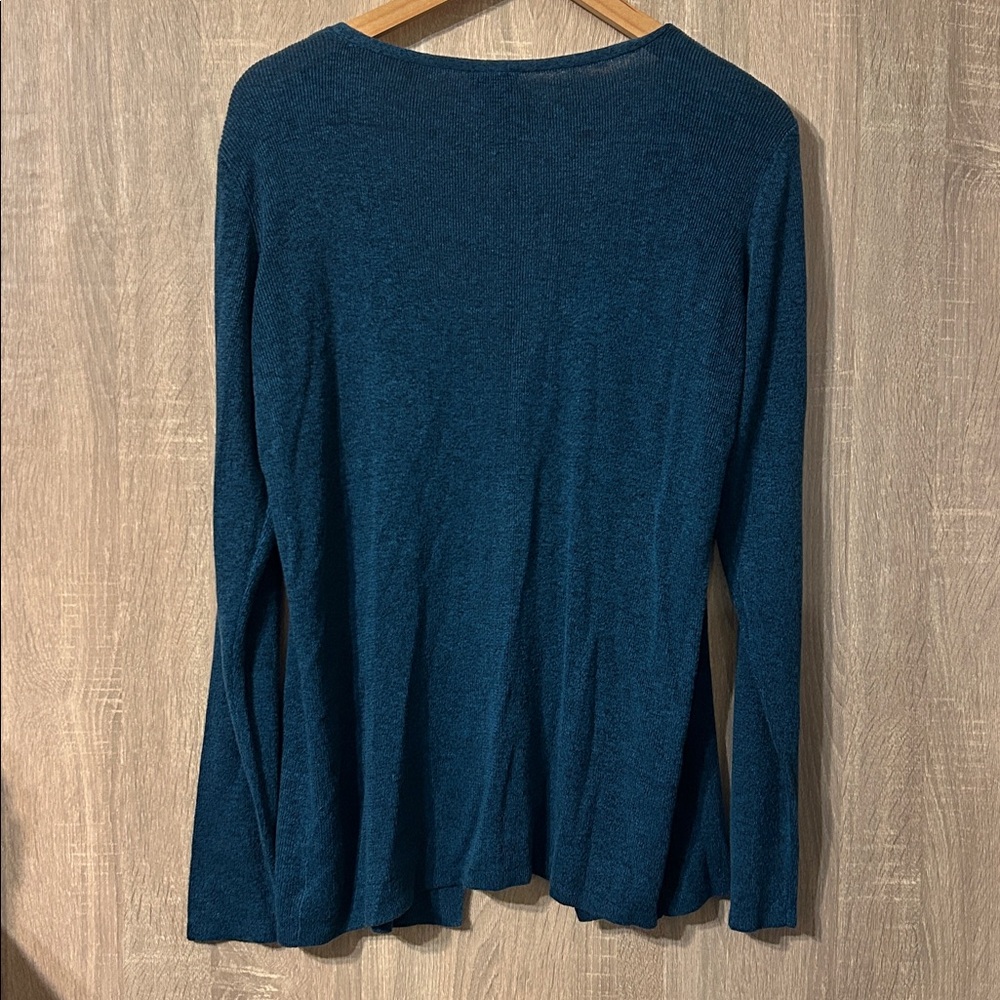 Eileen Fisher Blue Single Button Cardigan Size Medium Linen Blend - Picture 2 of 6